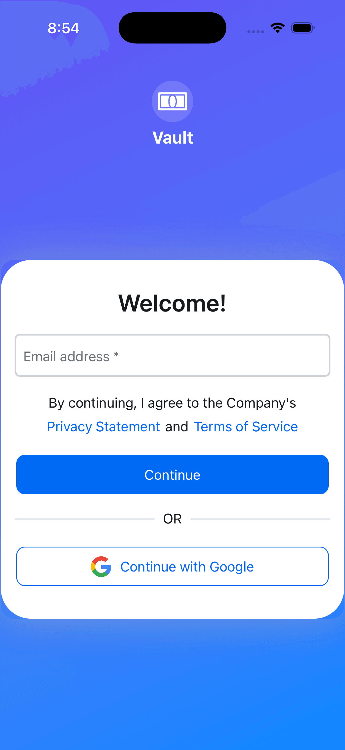 Descope's sign-in screens on iOS, from the initial "Get Started" prompt to the Welcome modal where a user signs in with email or Google to generate a Firebase external token.