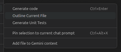 Fig: Gemini's context menu when you select a code snippet in the IDE