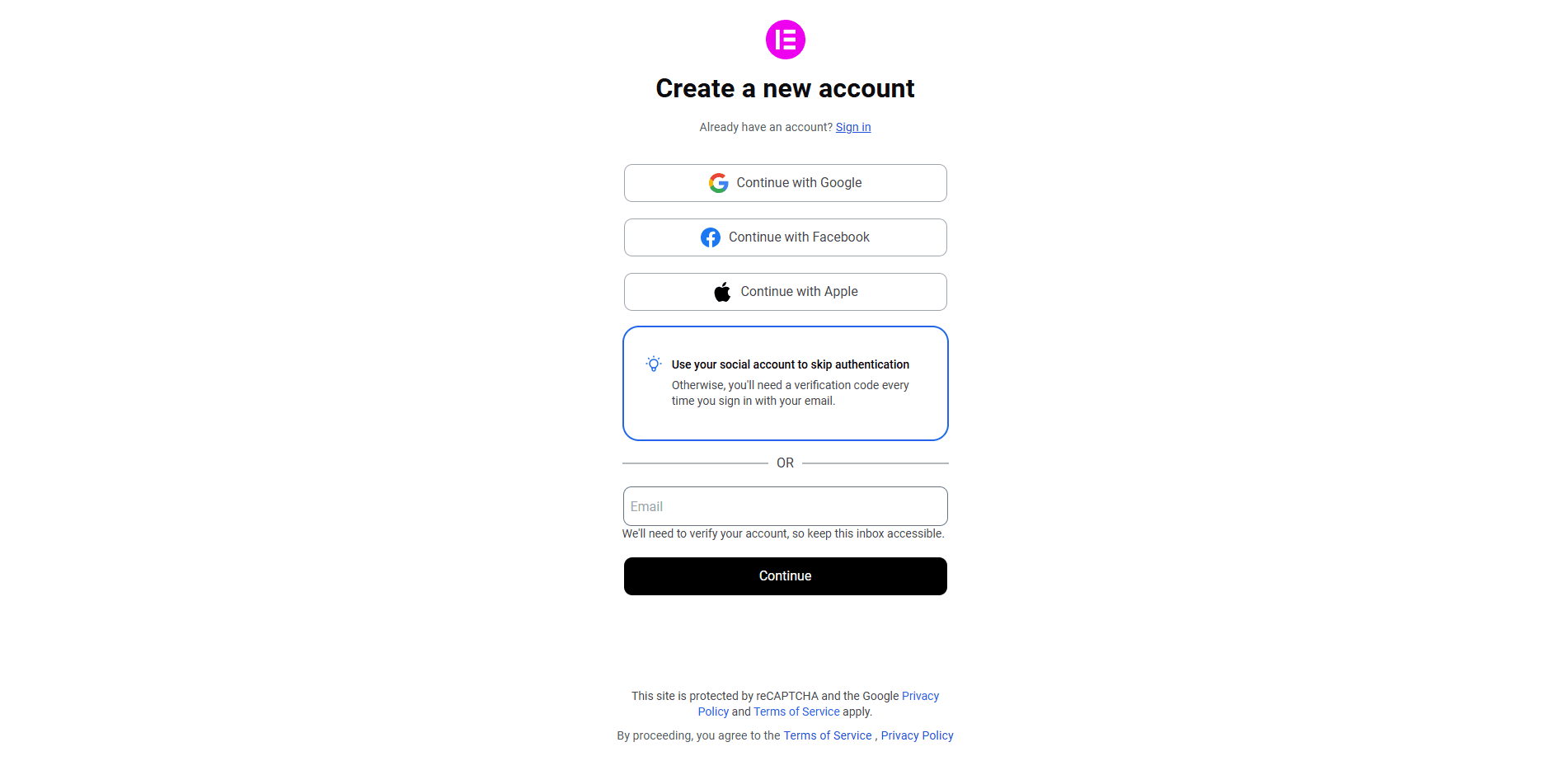 Elementor Login Screen