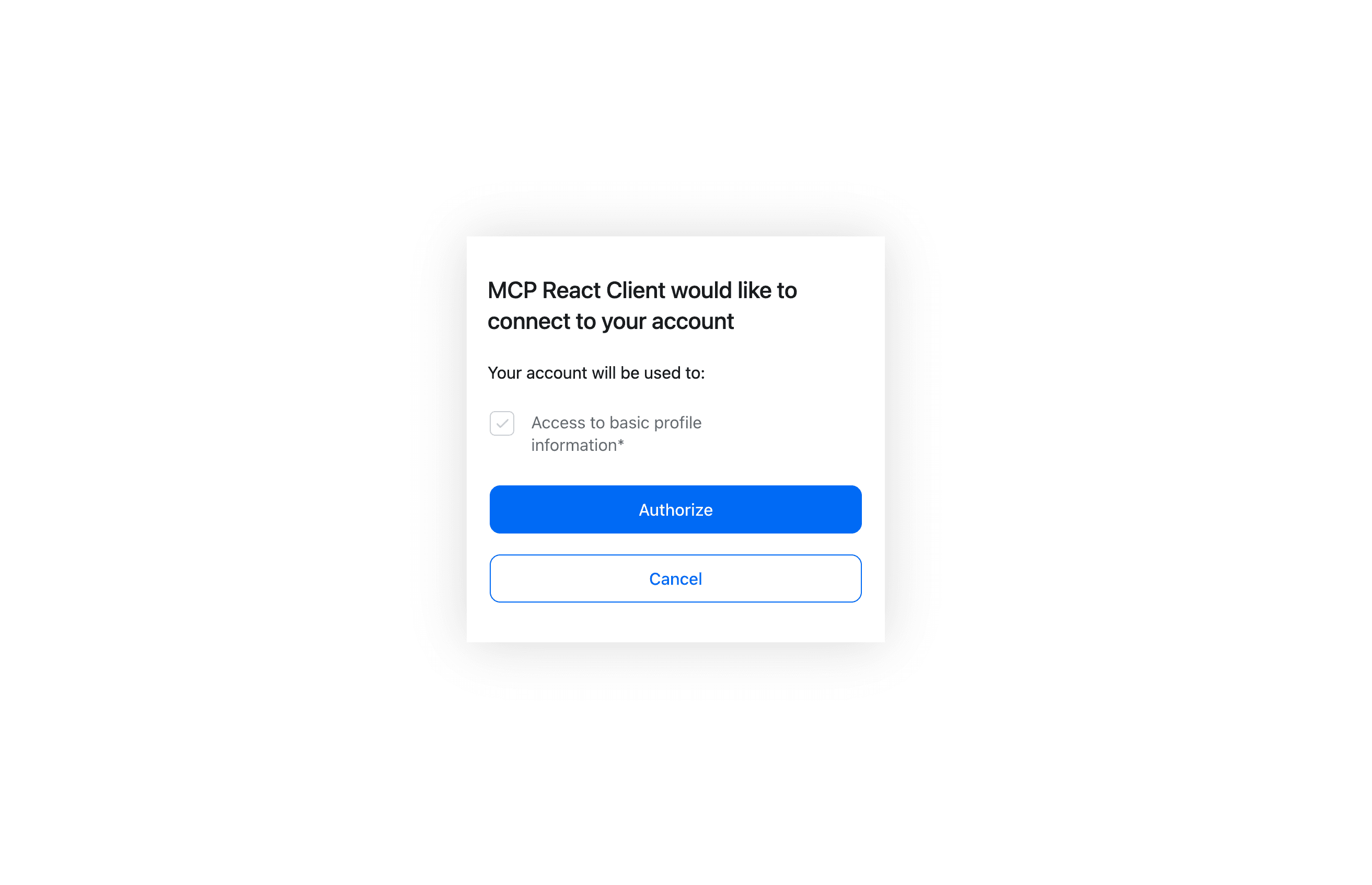 Fig: Consent prompt authorizing the MCP React Client's access to basic profile information