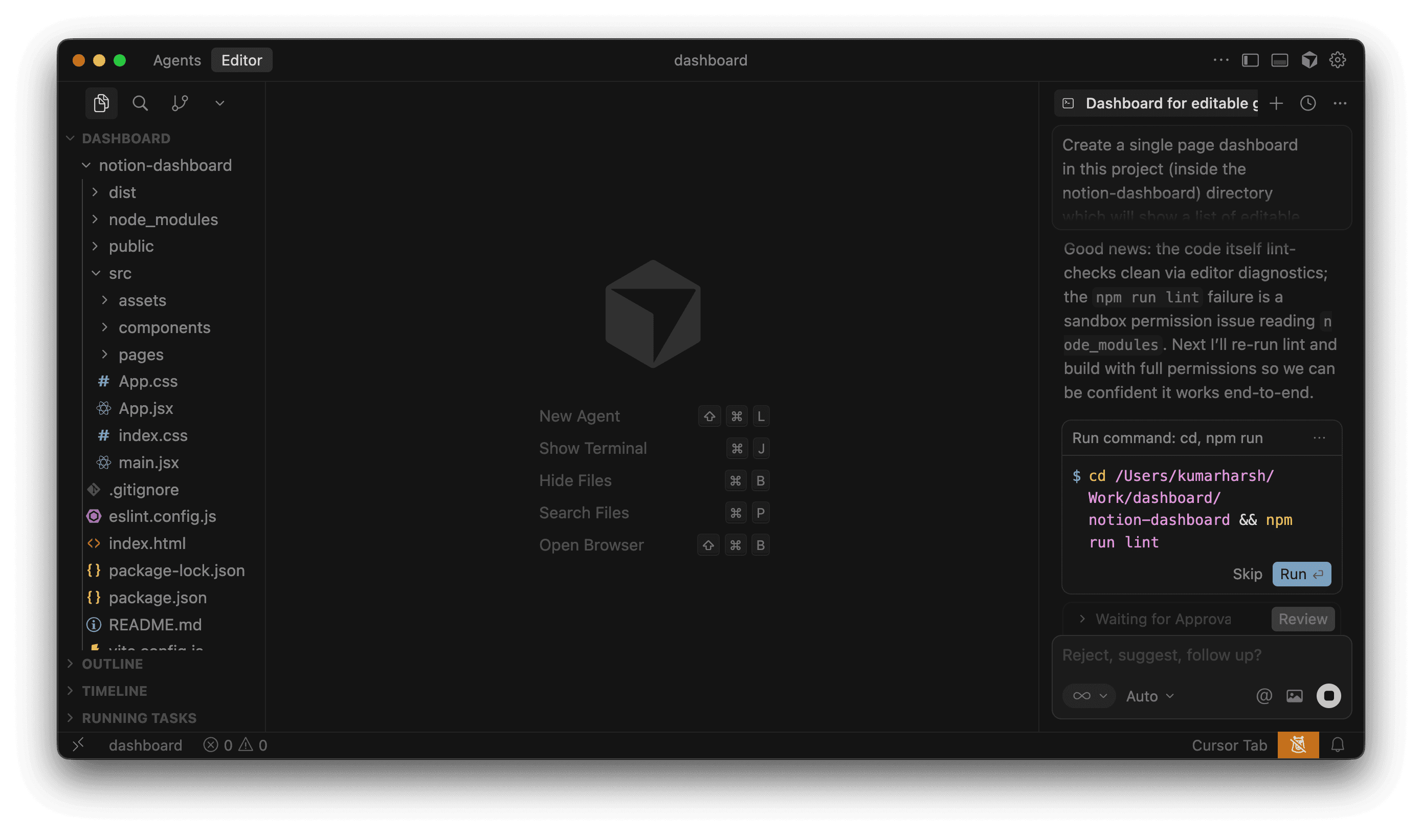 Fig: The Cursor dashboard interface