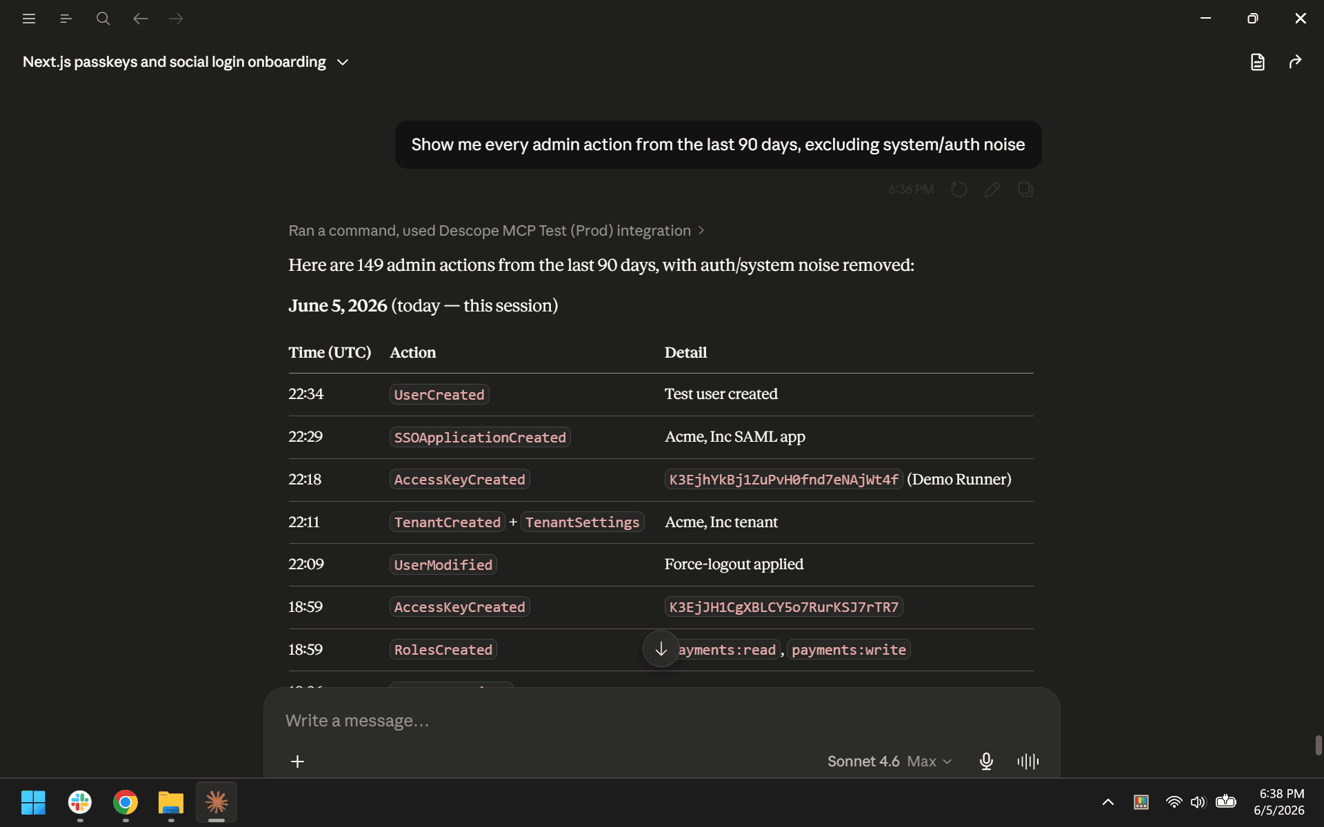 Show me every admin action from the last 90 days, excluding systemauth noise