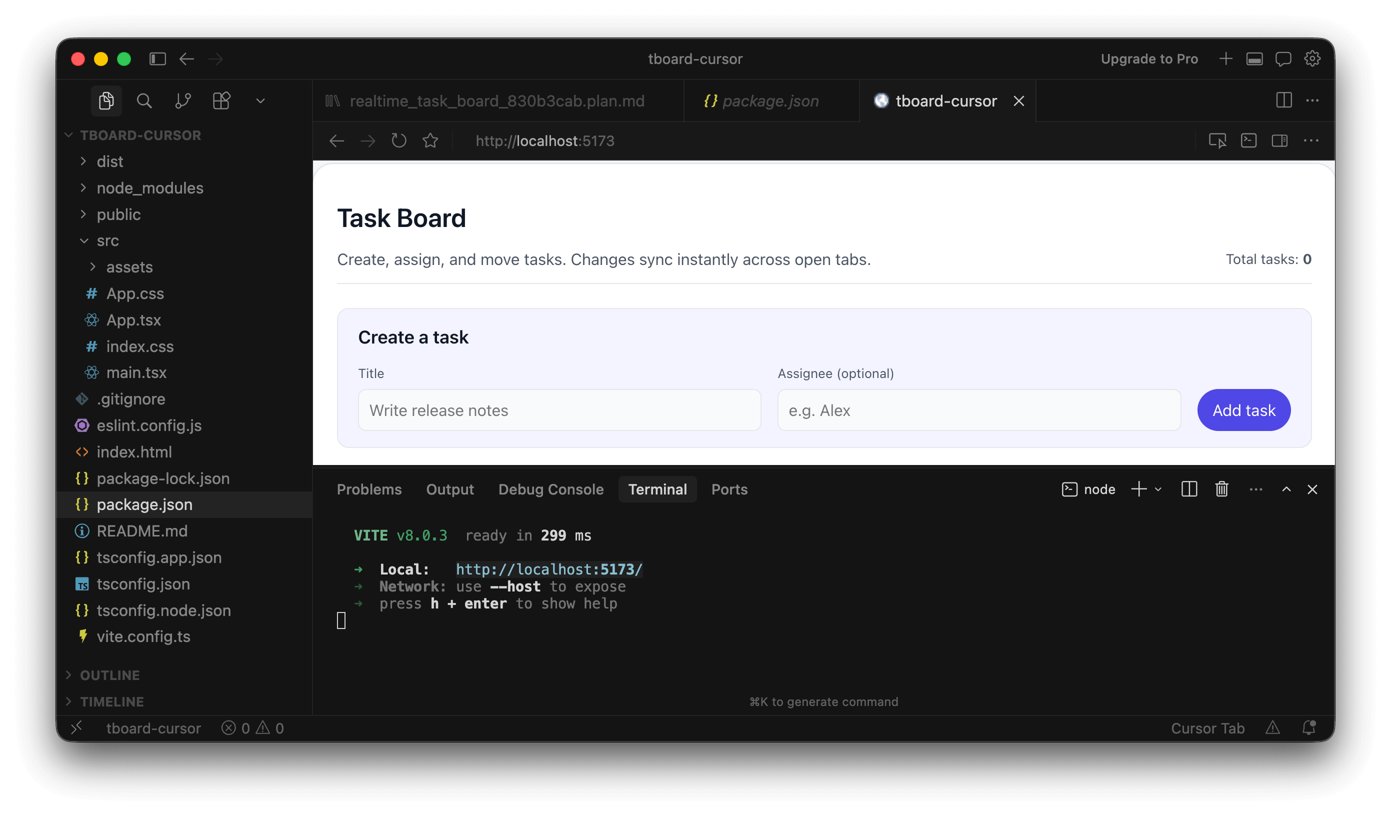 Fig: The in-built browser in Cursor for testing the app