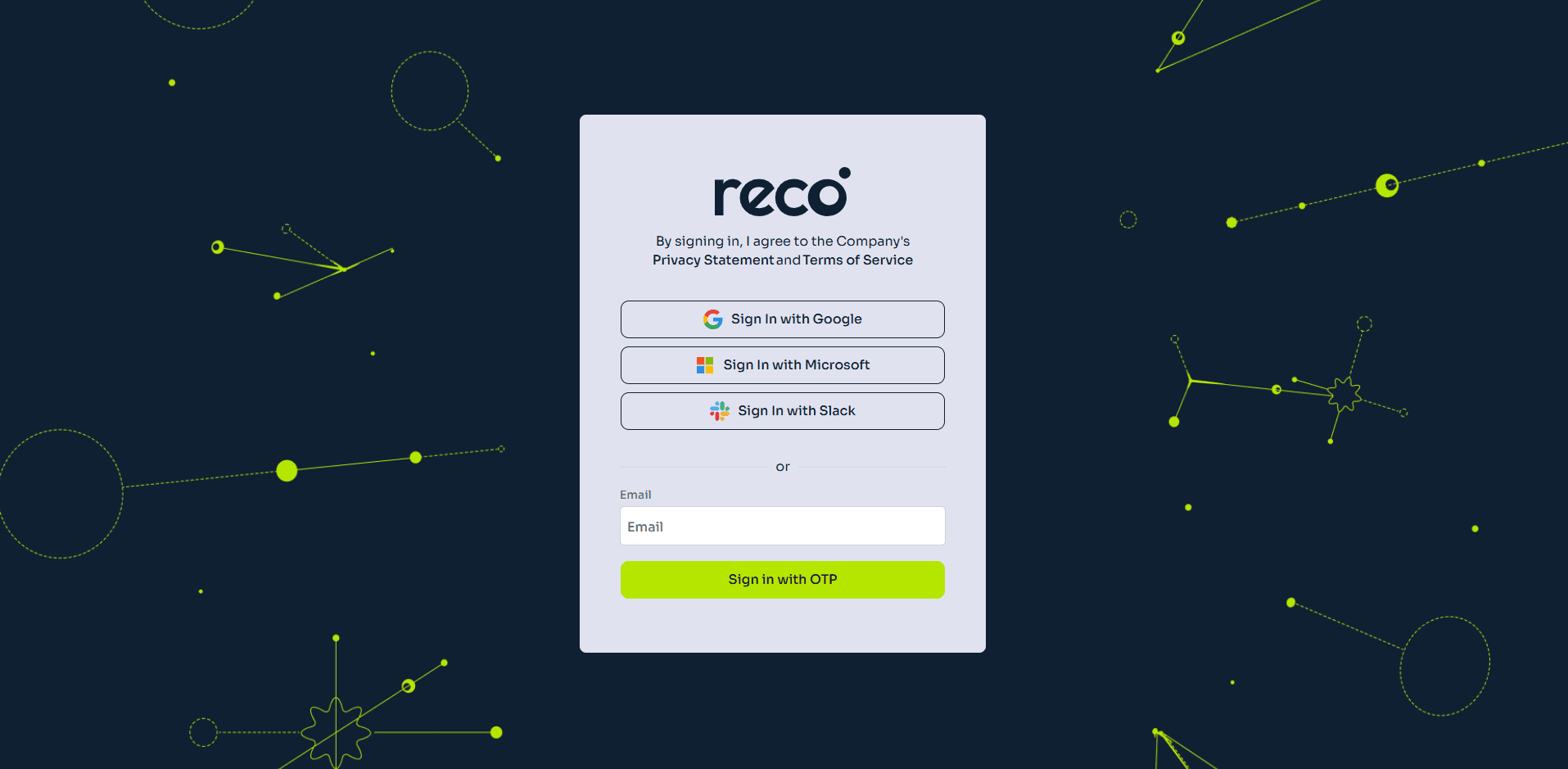 Reco Login Screen